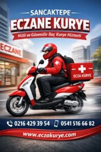 Sancaktepe eczane kurye hizmeti veren motorlu kurye ilaç teslimatı yaparken